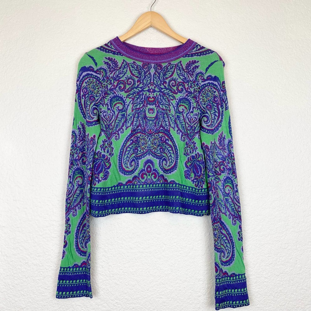 Free People New Age Crewneck Sweater Green Paisley Size L - Picture 5 of 13